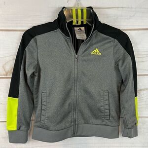 Boys Adidas Fleece Zip Up Gray, Black & Neon Green Track Jacket Small Pockets